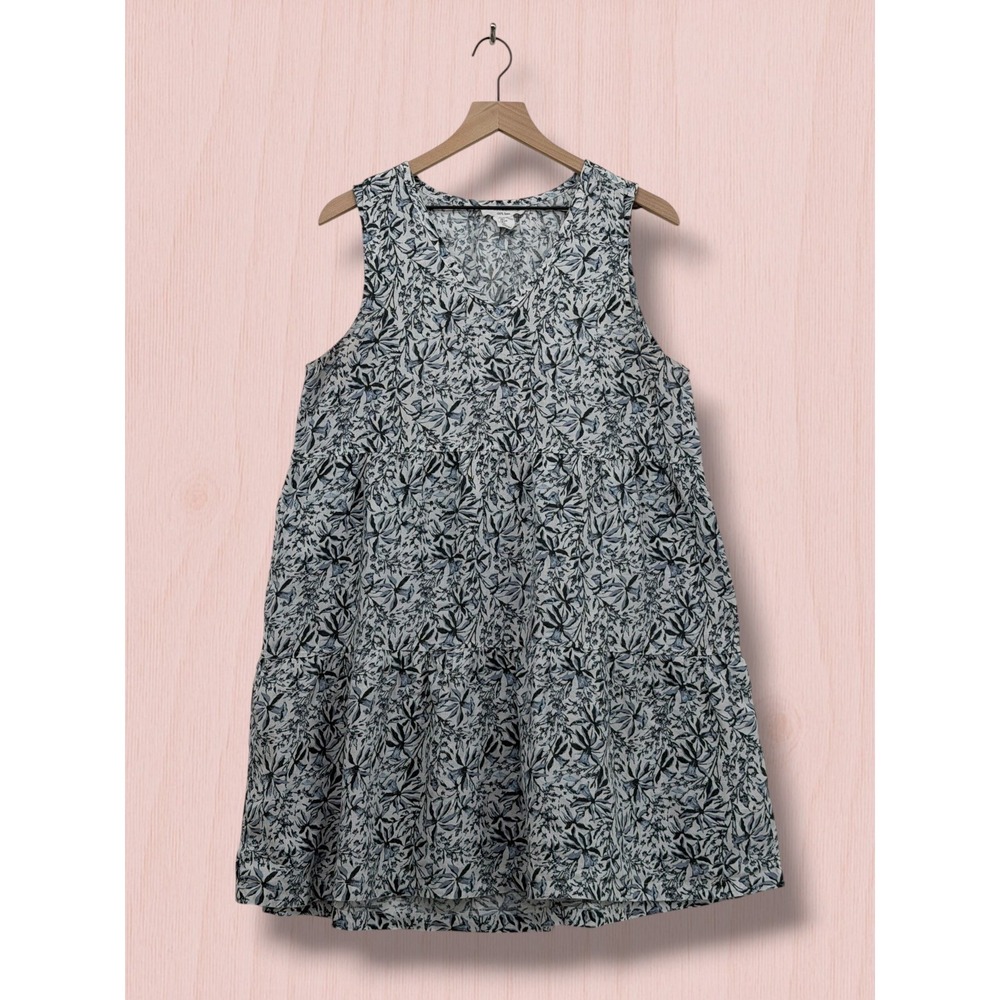 Lucky Brand Floral Print 100% Linen Tiered Sleeveless Mini Dress Large